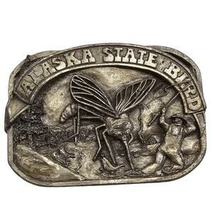 Vintage Alaska Belt Buckle State Bird  Mosquito Pewter Metal 1983 J and H Sales
